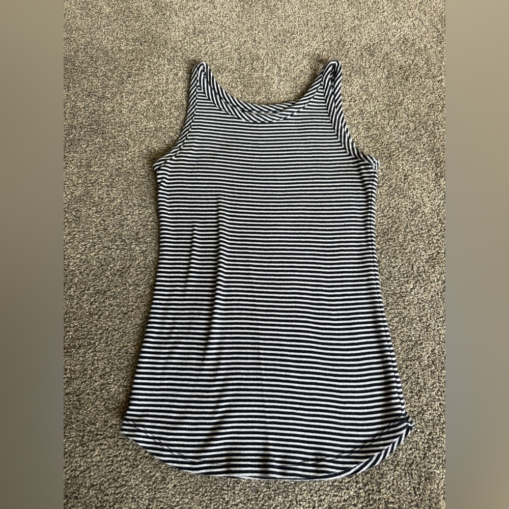 LOFT Women’s High Neck Striped Fitted Tank Navy and White Lightweight Small